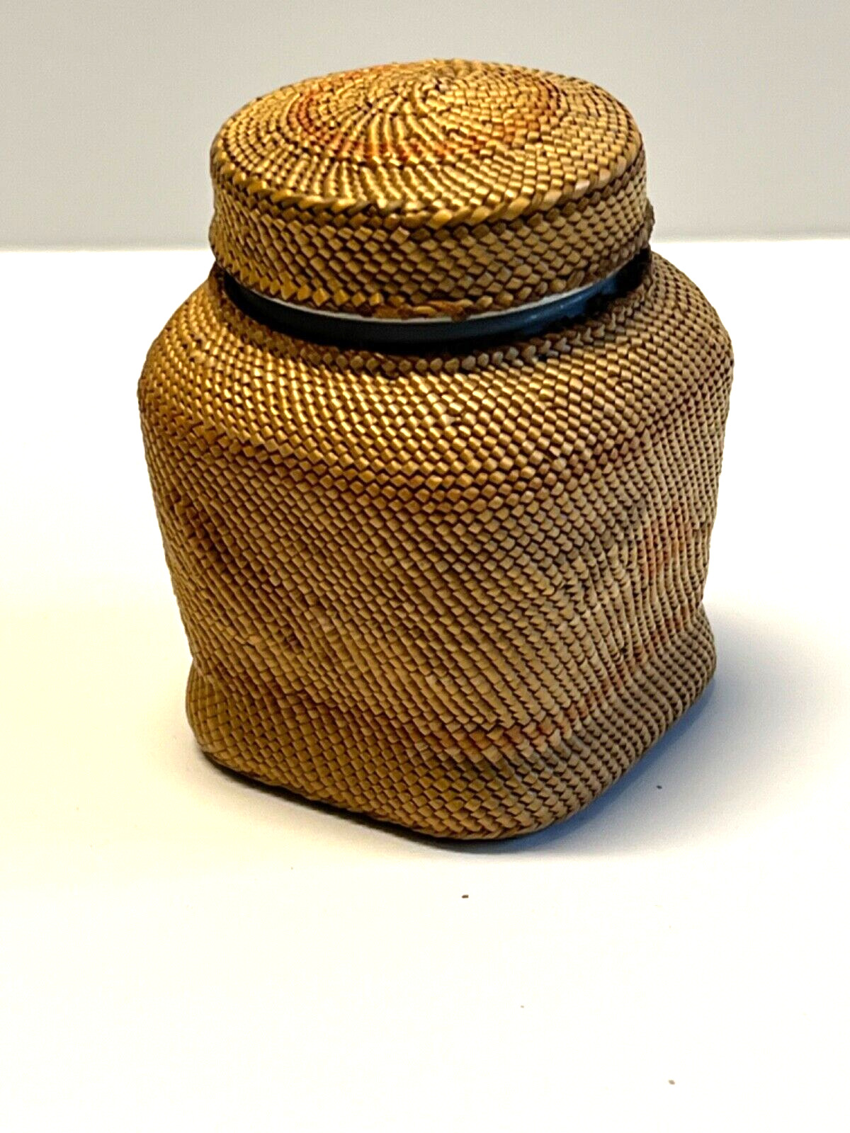 Vintage Original Native American Indian Basket Jar Bottle Glass