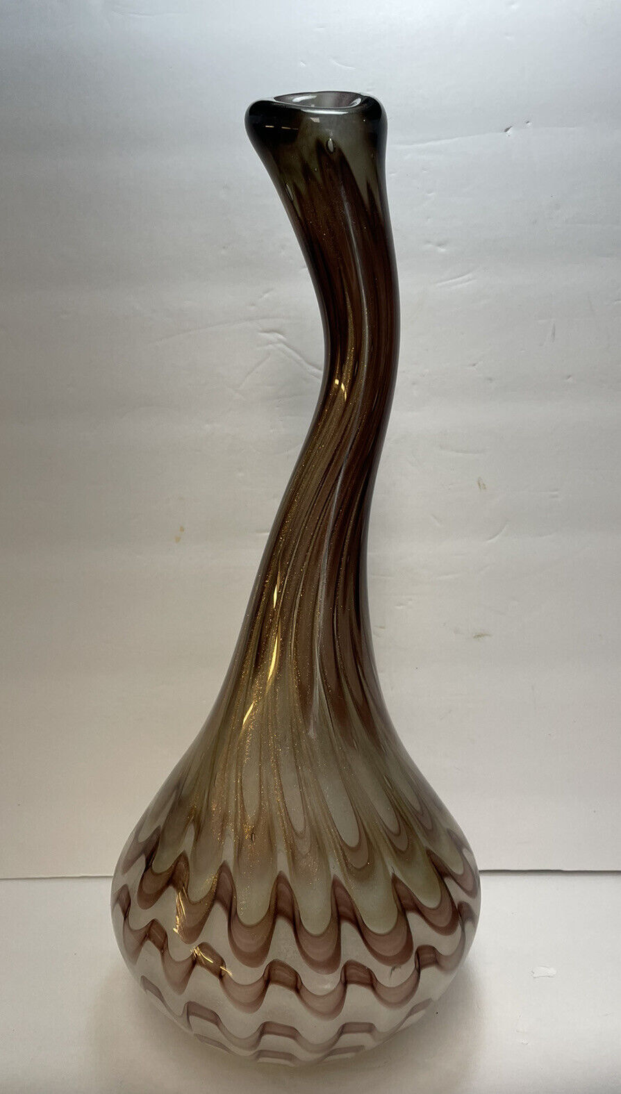 Vtg Dale Tiffany Studio Art Glass 16.5” Swung Vase Napa Vino Purple Bronze Swirl