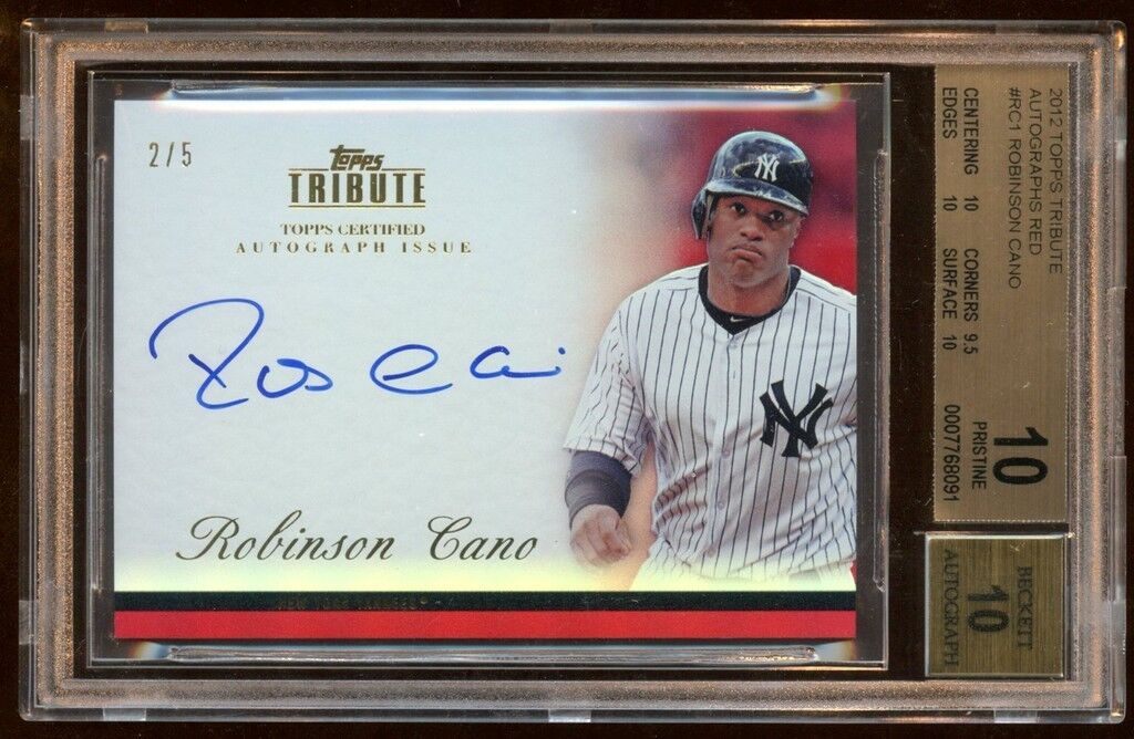 BGS 10 PRISTINE ROBINSON CANO TRIBUTE RED AUTO /5 YANKEES SUPERSTAR ONCARD AUTO