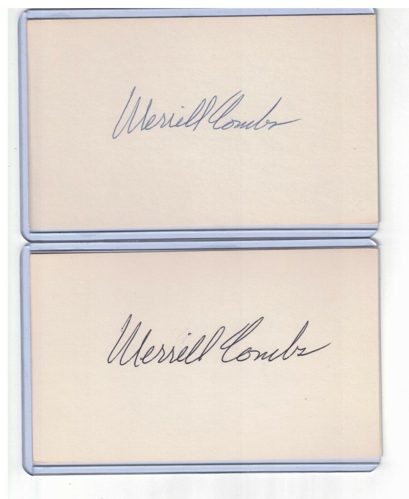 (2) MERRILL MERL COMBS INDEX CARD SIGNED 1947-52 RED SOX PSA/DNA GUAR 1919-1981