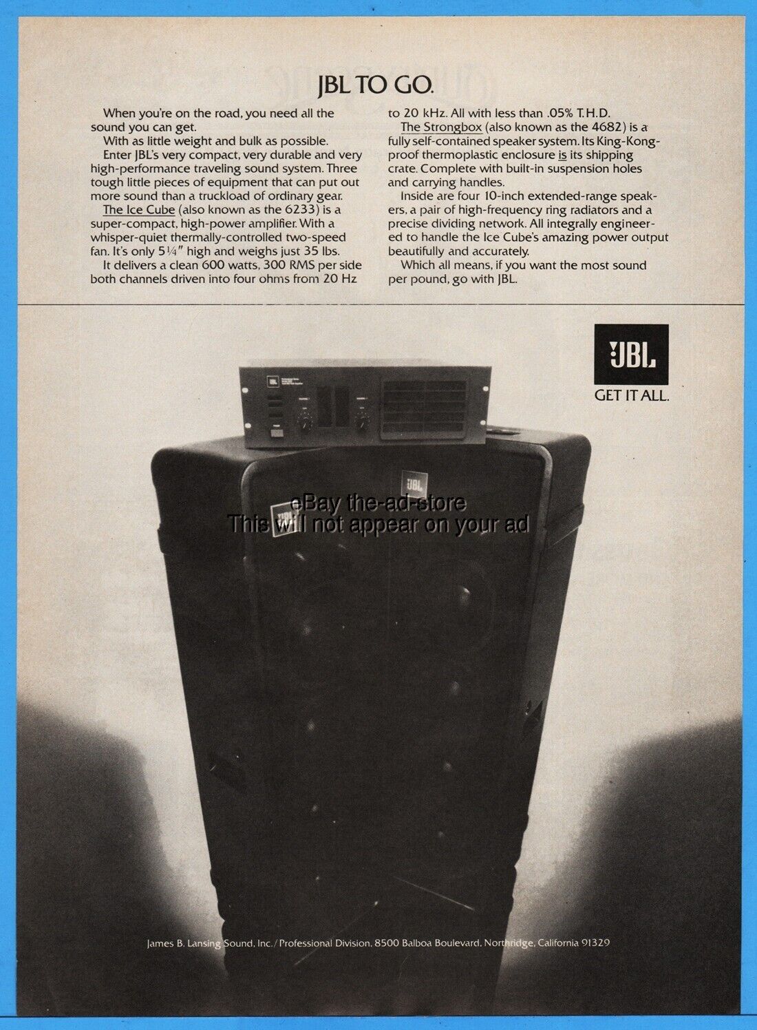 1978 JBL Ice Cube 6233 Amplifier Amp Stronbox 4682 Speaker Northridge CA Ad