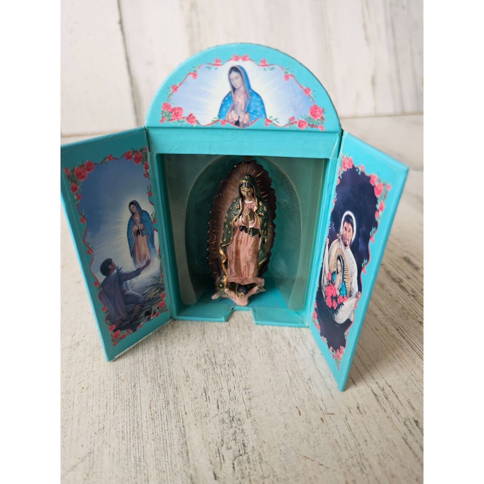 Vintage mini Virgin Mary saint religious statue box actual figurine