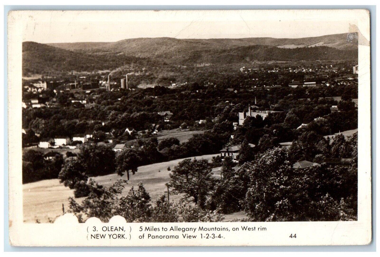Panorama View Allegany Mountains Cattaraugus Olean NY RPPC Photo Postcard