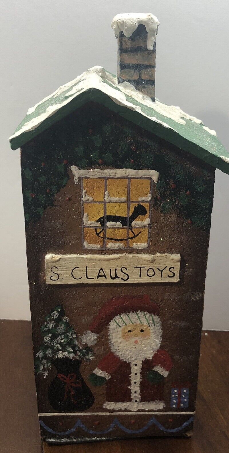 Vintage Painted Christmas House Santa’s Toys Primitive Style Rustic Farmhouse
