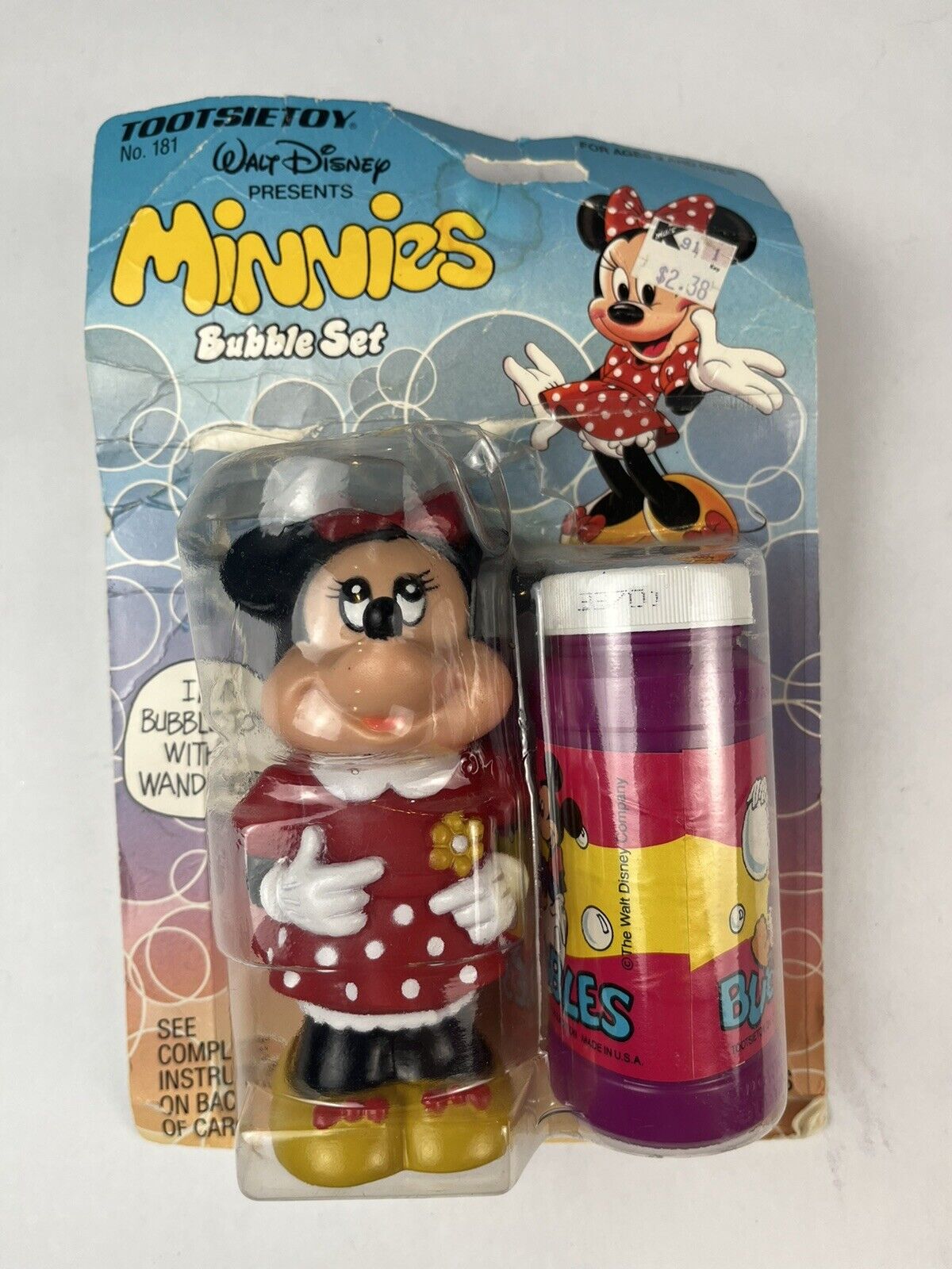 Vintage Disney 1986 Minnie Mouse Bubble Blower Set Tootsie Toy New Old Stock