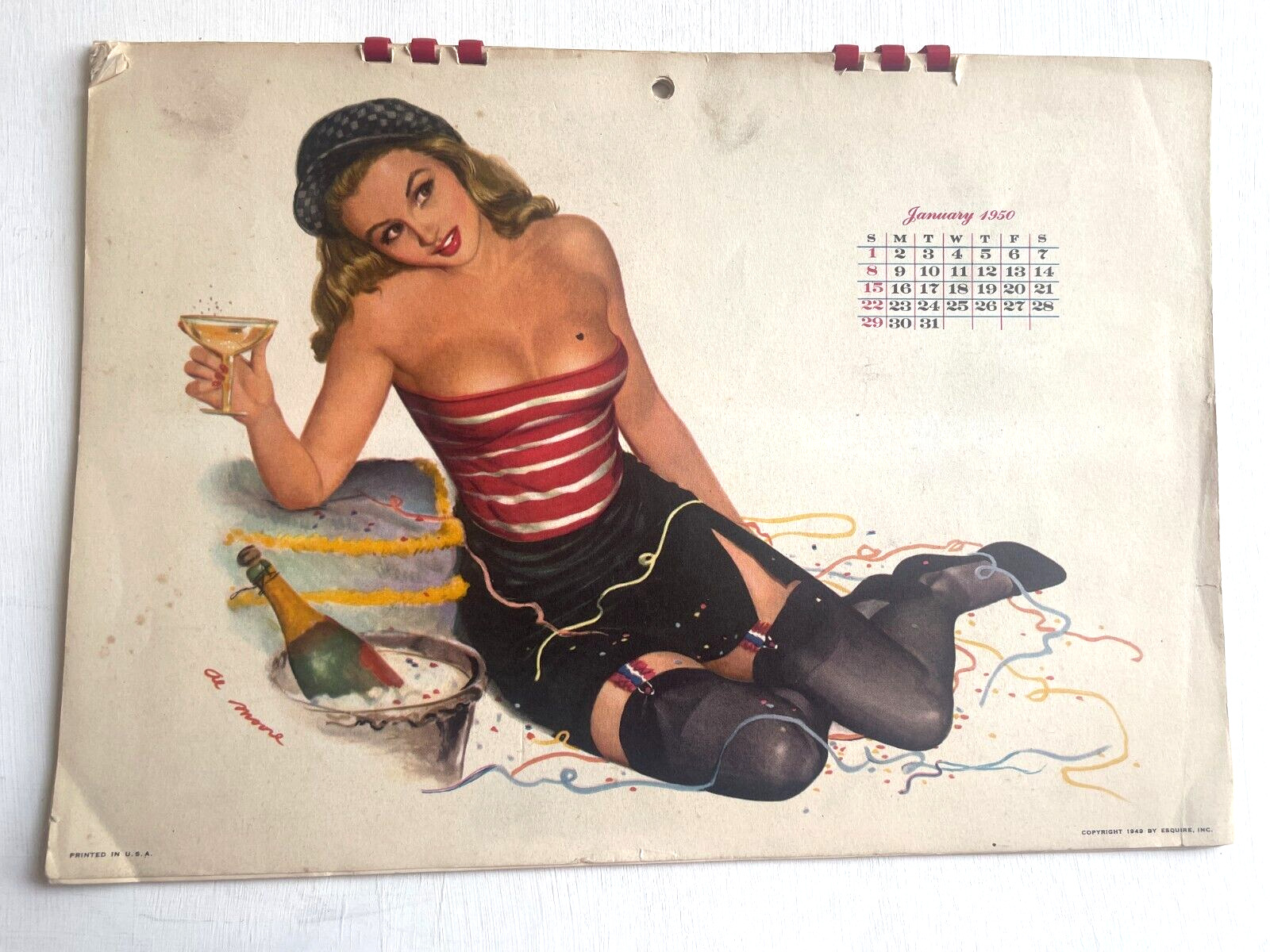 1950 Full Year 12 Month Pinup Girl Esquire Calendar by Al Moore