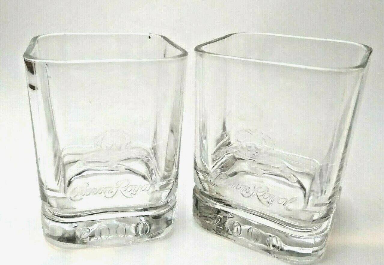 Pair 2000 Crown Royal Canadian Whisky Millennium Glasses Weighted  Bottom 8 oz