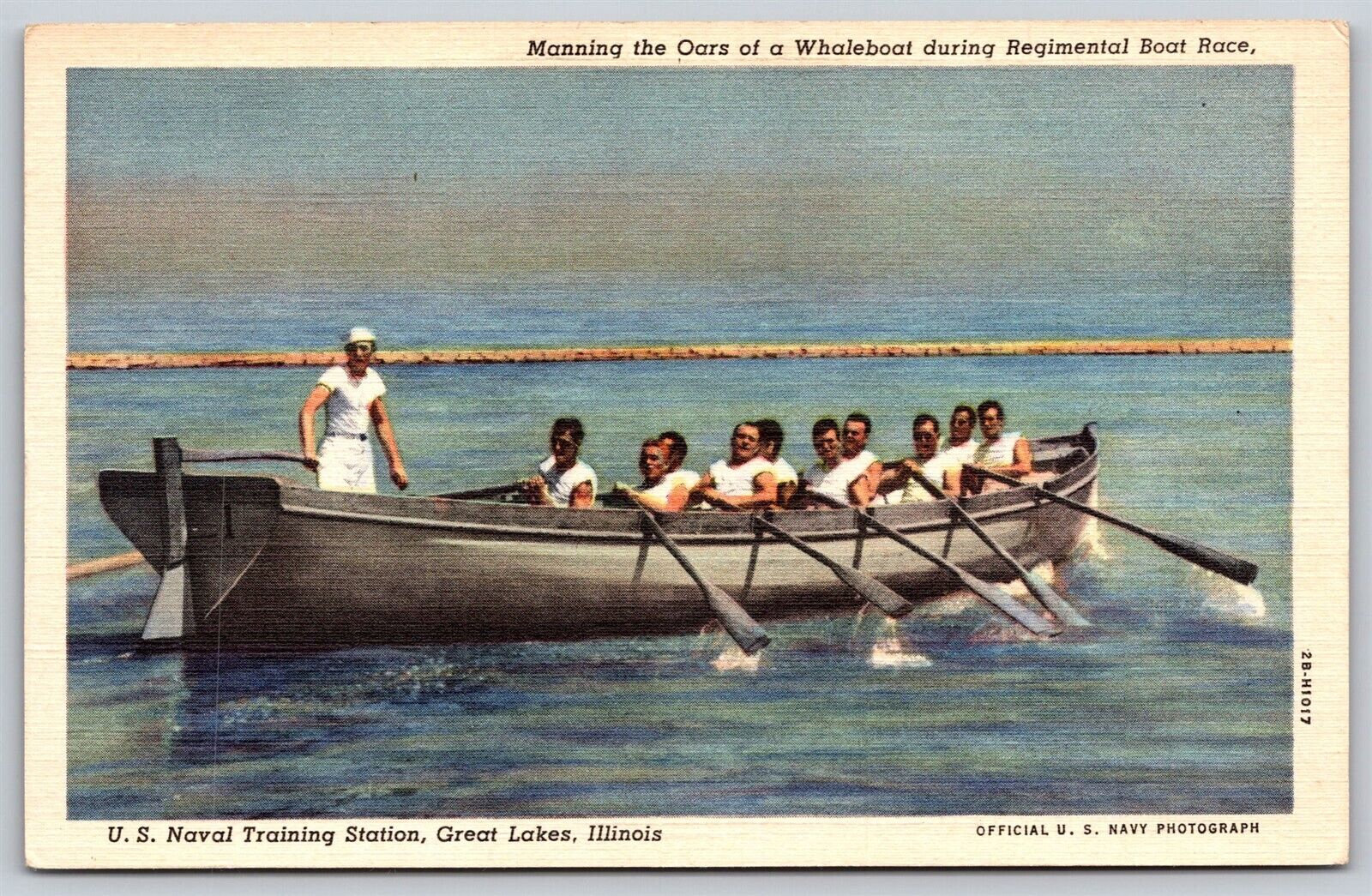 Postcard Manning the Oars of Whaleboat during Regimental Boat Race IL linen U105