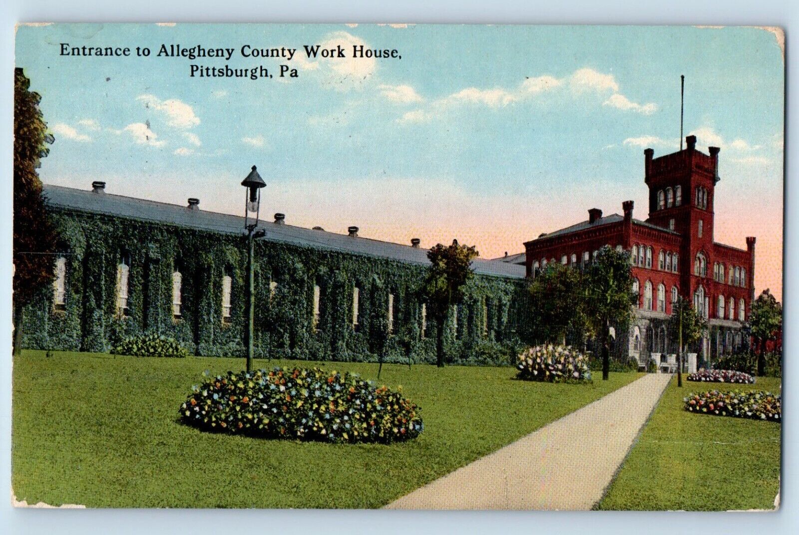Pittsburgh Pennsylvania PA Postcard Entrance Allegheny County Work House 1914