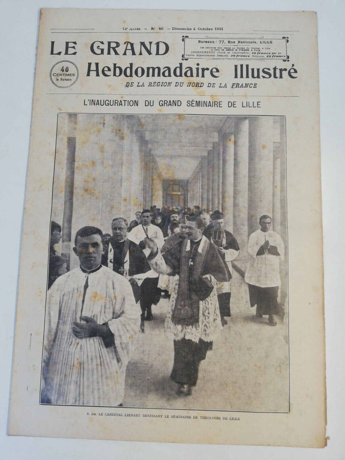 N96 Le Grand Weekly Illustrated 4 Oct 1931 Cardinal Lille Seminary.... 
