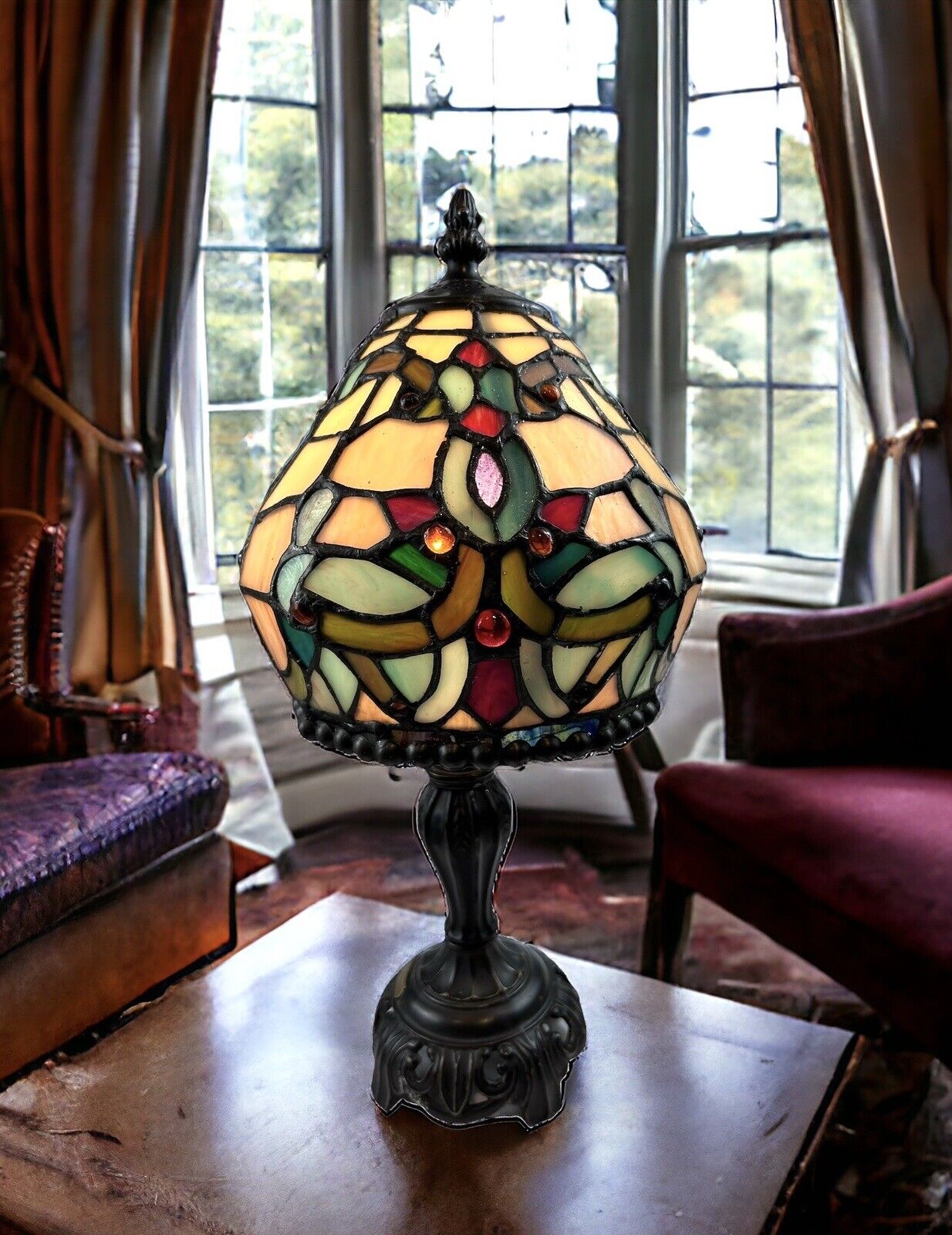 Vtg Dale Tiffany Leaded Stained Glass Lamp Antiques Roadshow Collection 14”H
