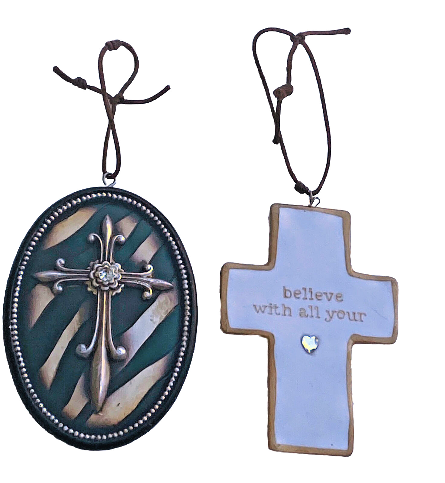 Cross Hanging Ornaments Enameled Christmas Tree Decorations Crystals, Set 2