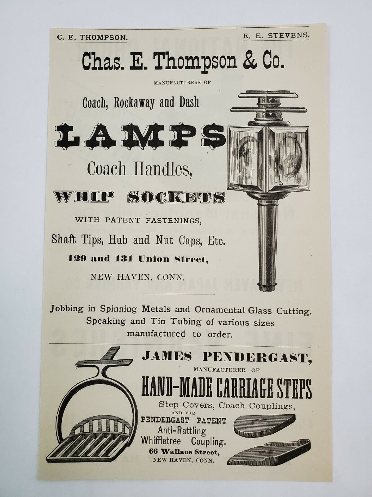 1883 New Haven Connecticut Advertisement National Chuck Thompson Lamp Pendergast