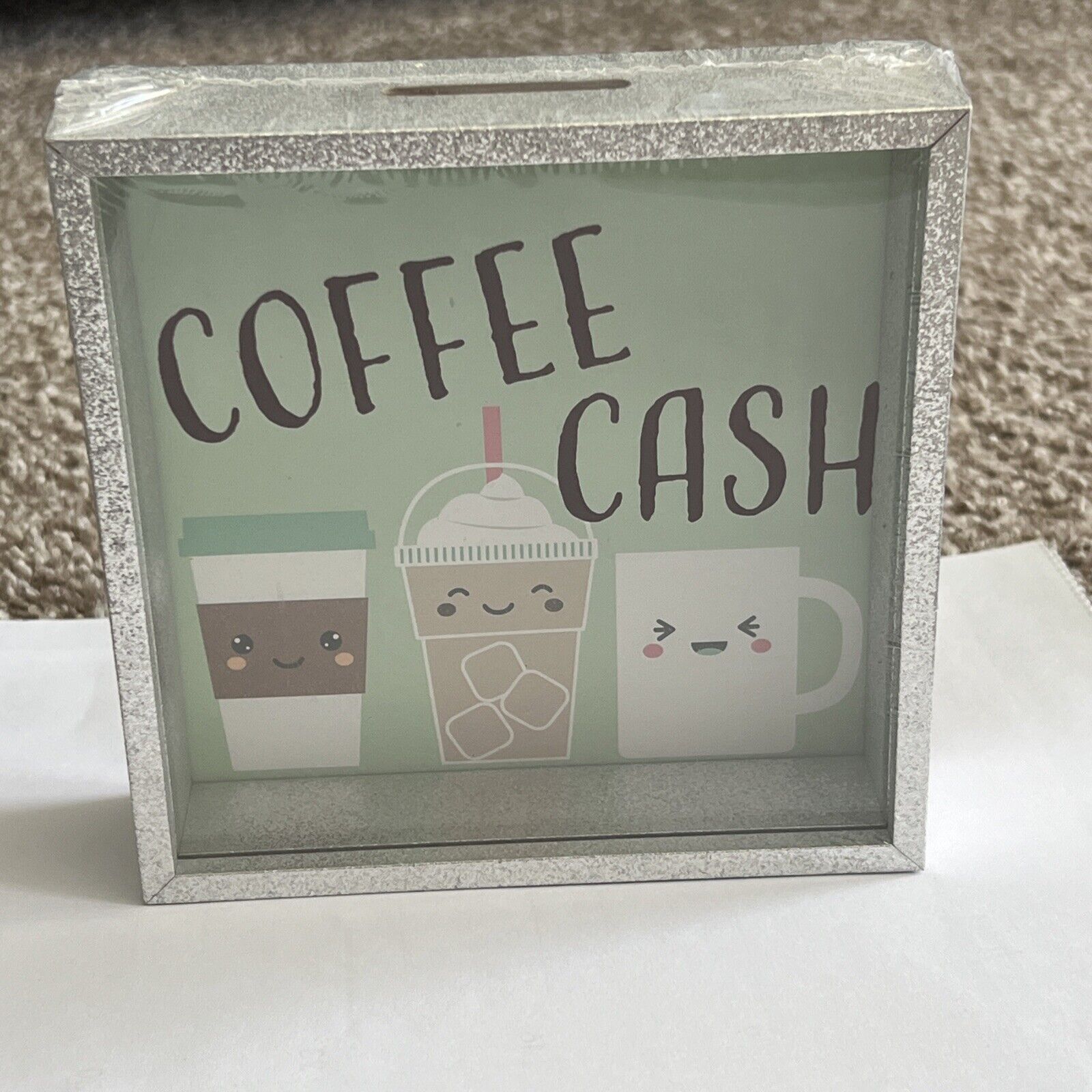 New “COFFEE CASH” Shadow Box Square Piggy Bank. Great For Crafters