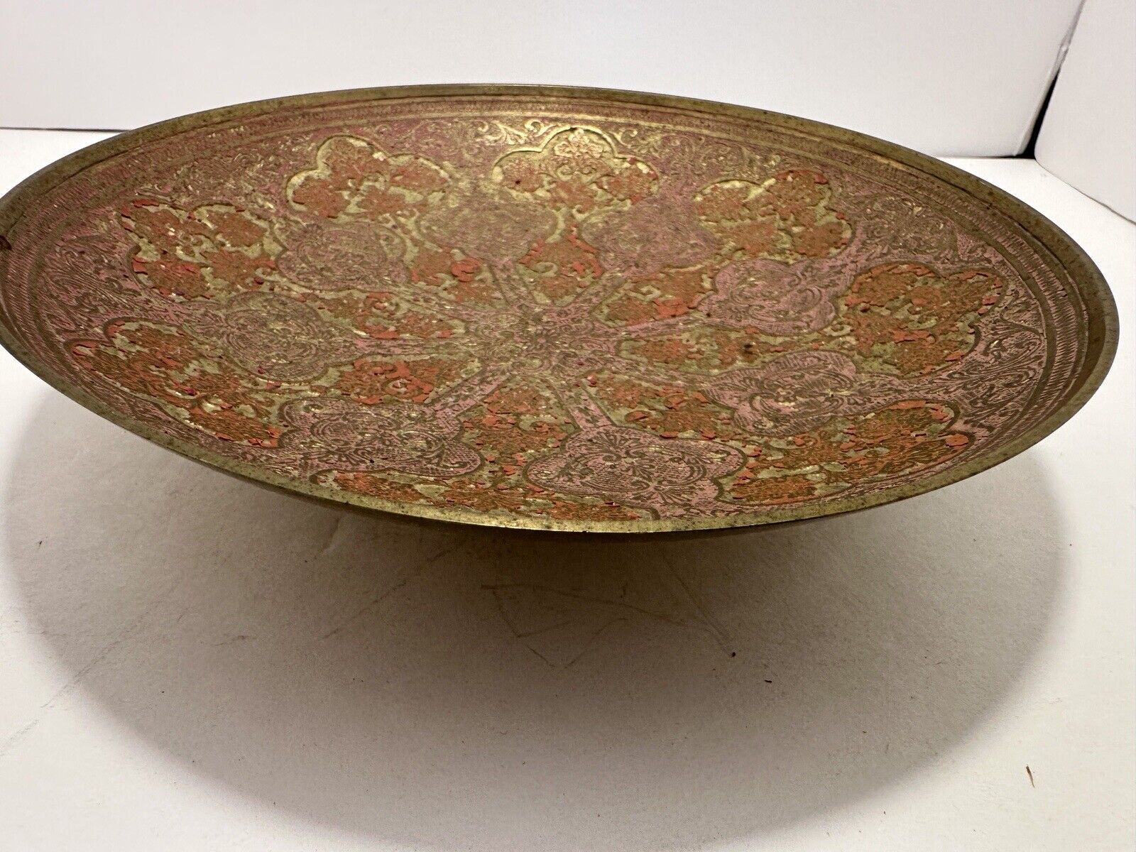 Late 20th Century Persian Etched Bowl With Enamel Accents 7.5x1.5 Antique