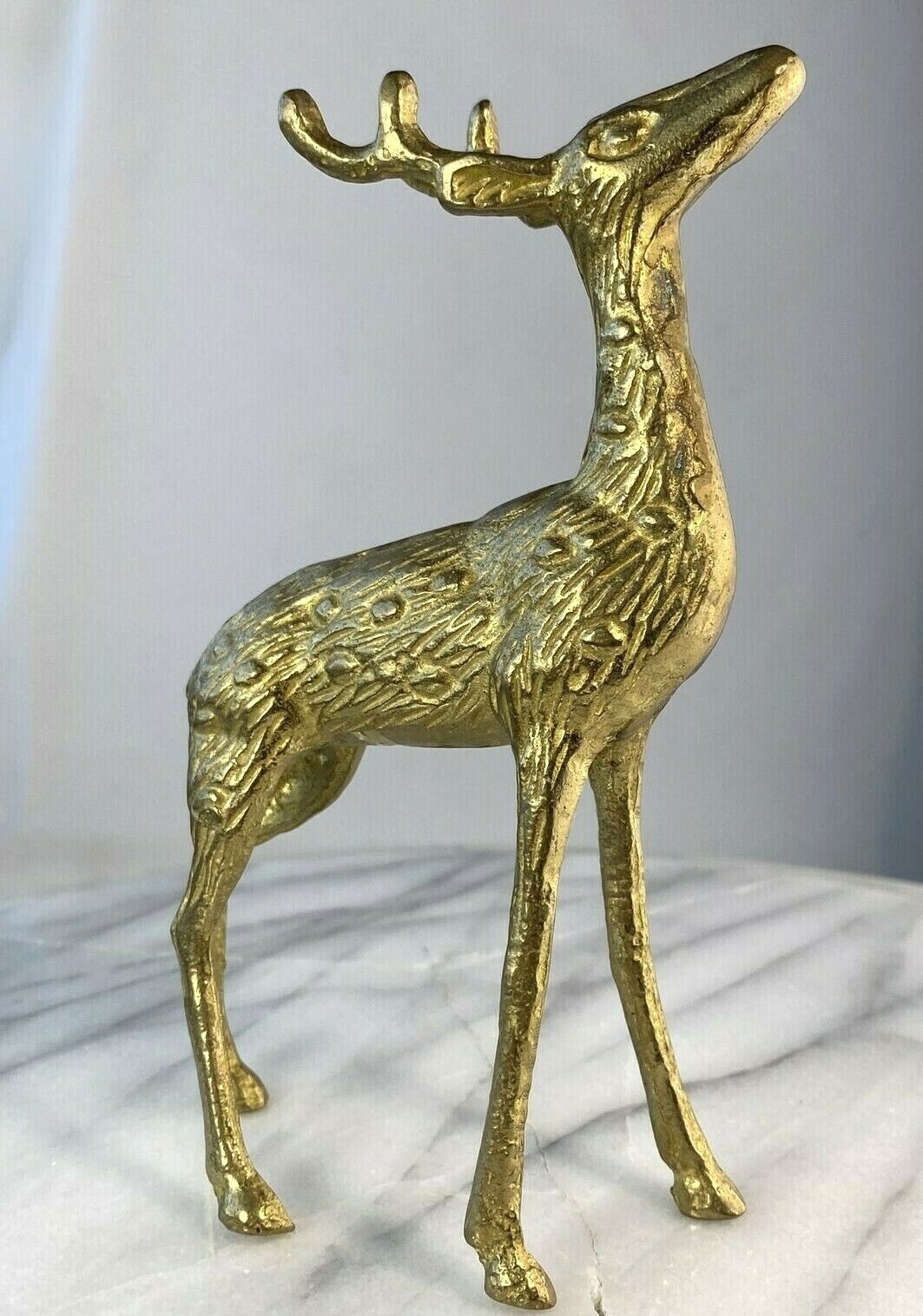 Vintage Solid Brass Deer Stag Buck Hollywood Regency Style Figurine 6 x3.5\