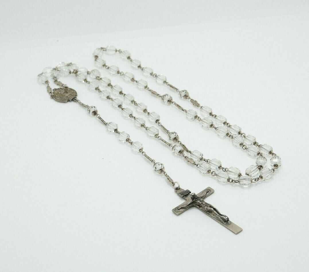 Vintage Sterling Silver Faceted Crystal Bead Rosary