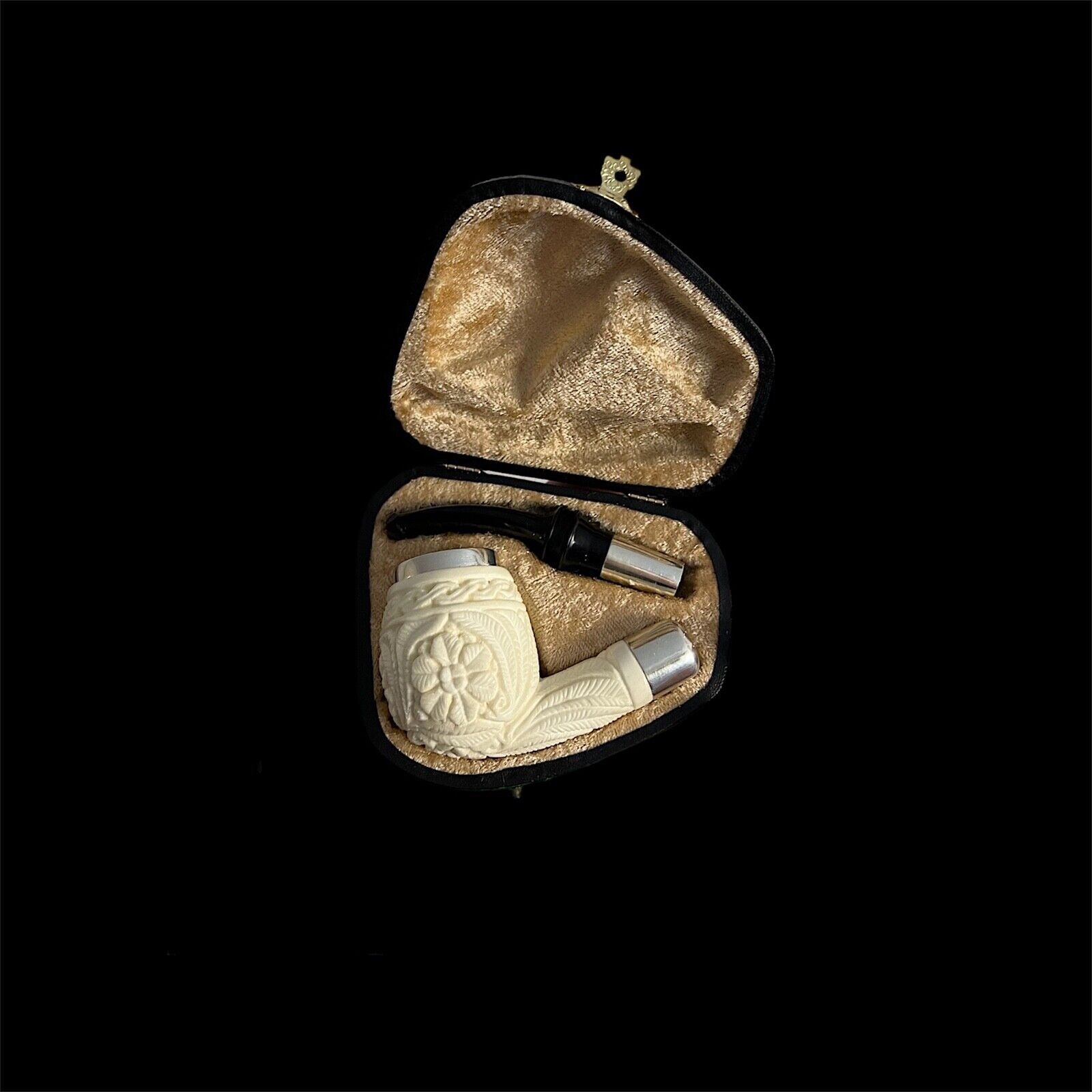 Large Block Meerschaum Pipe 925 silver handmade w fitted case MD-252