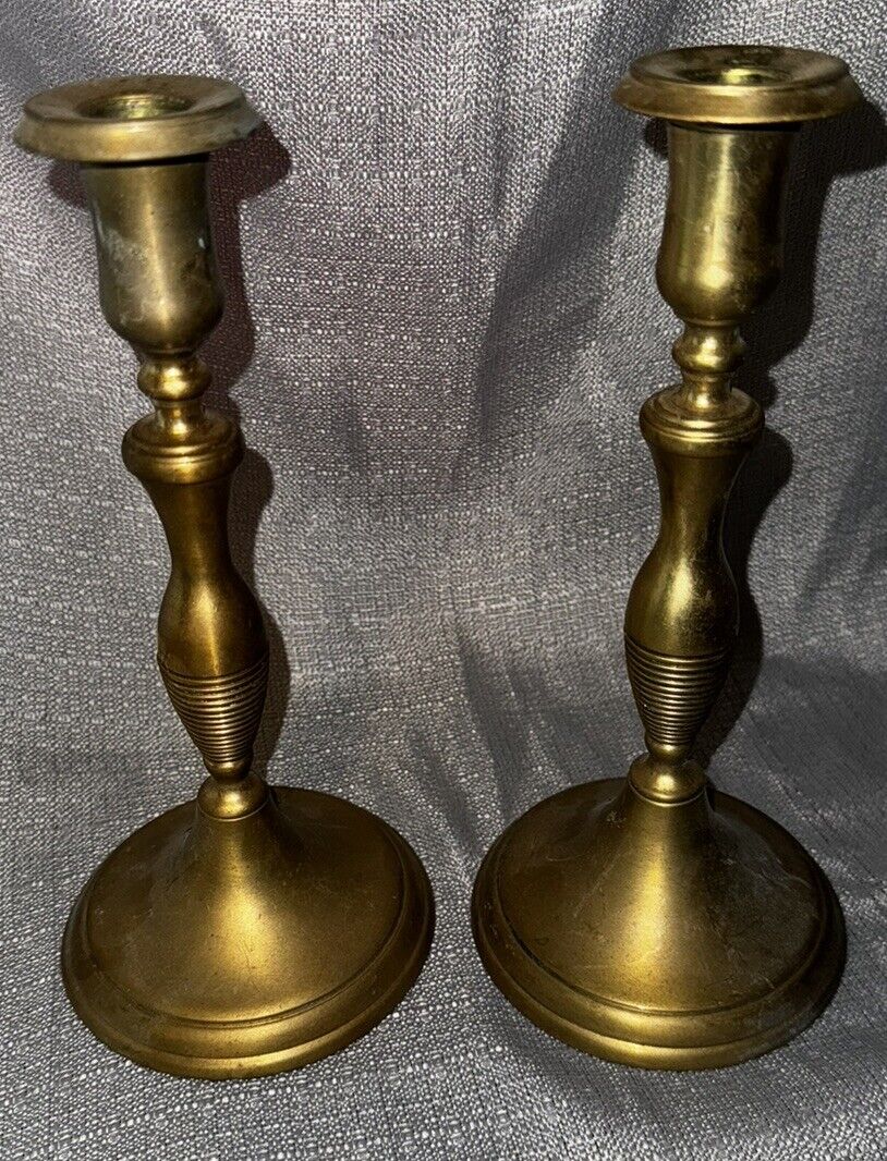 Vintage Solid Brass Candlestick Holders - Pair