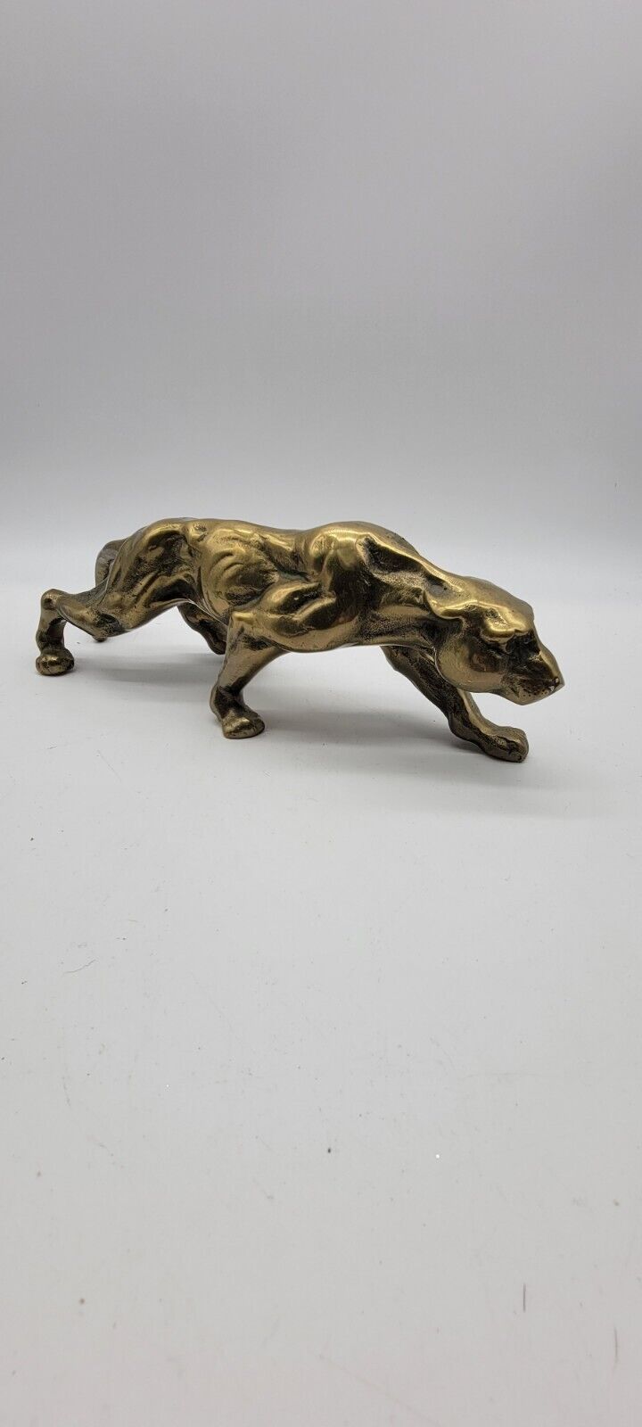 Brass Cougar, Panther. Stalking. Muscular.  Vtg. Sculpture. Animal Figurine