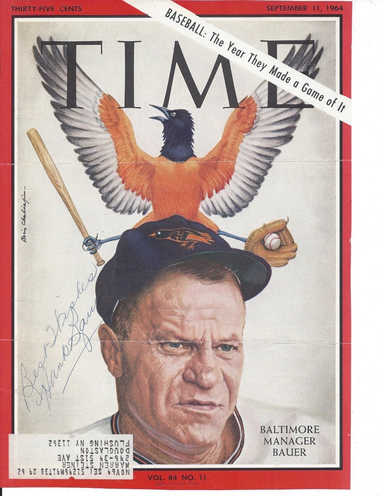 HANK BAUER Autographed Time magazine cover/Signed