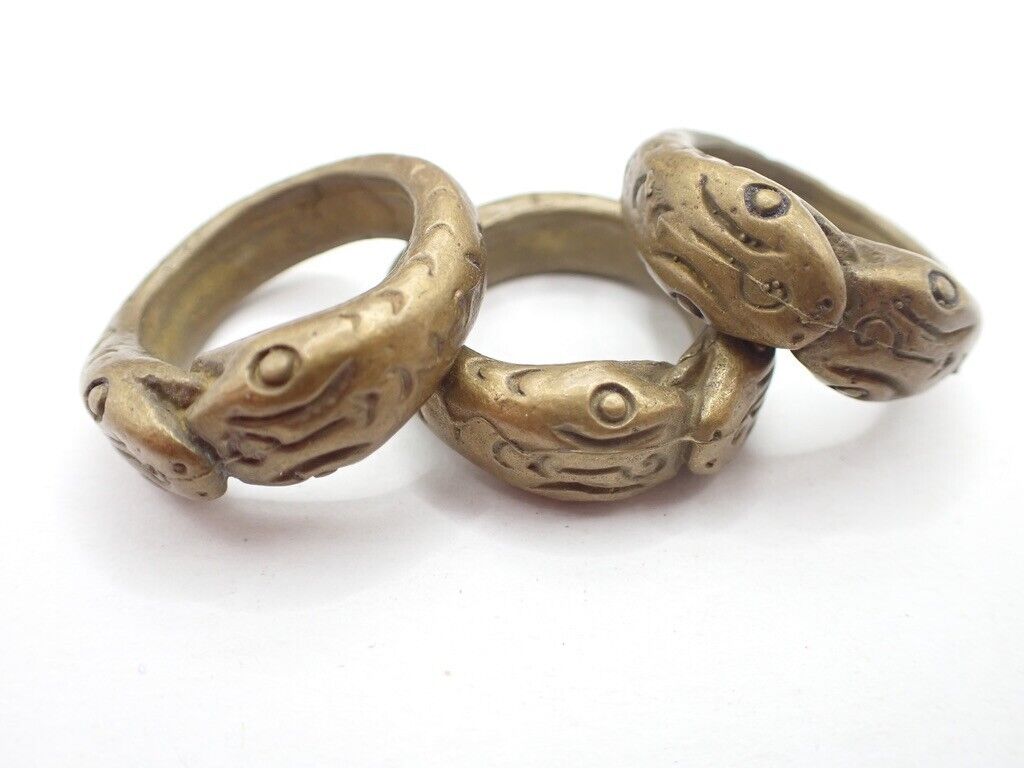 matched trio ouroboros brass metal amulets pendants beads rings Buddhist Thai