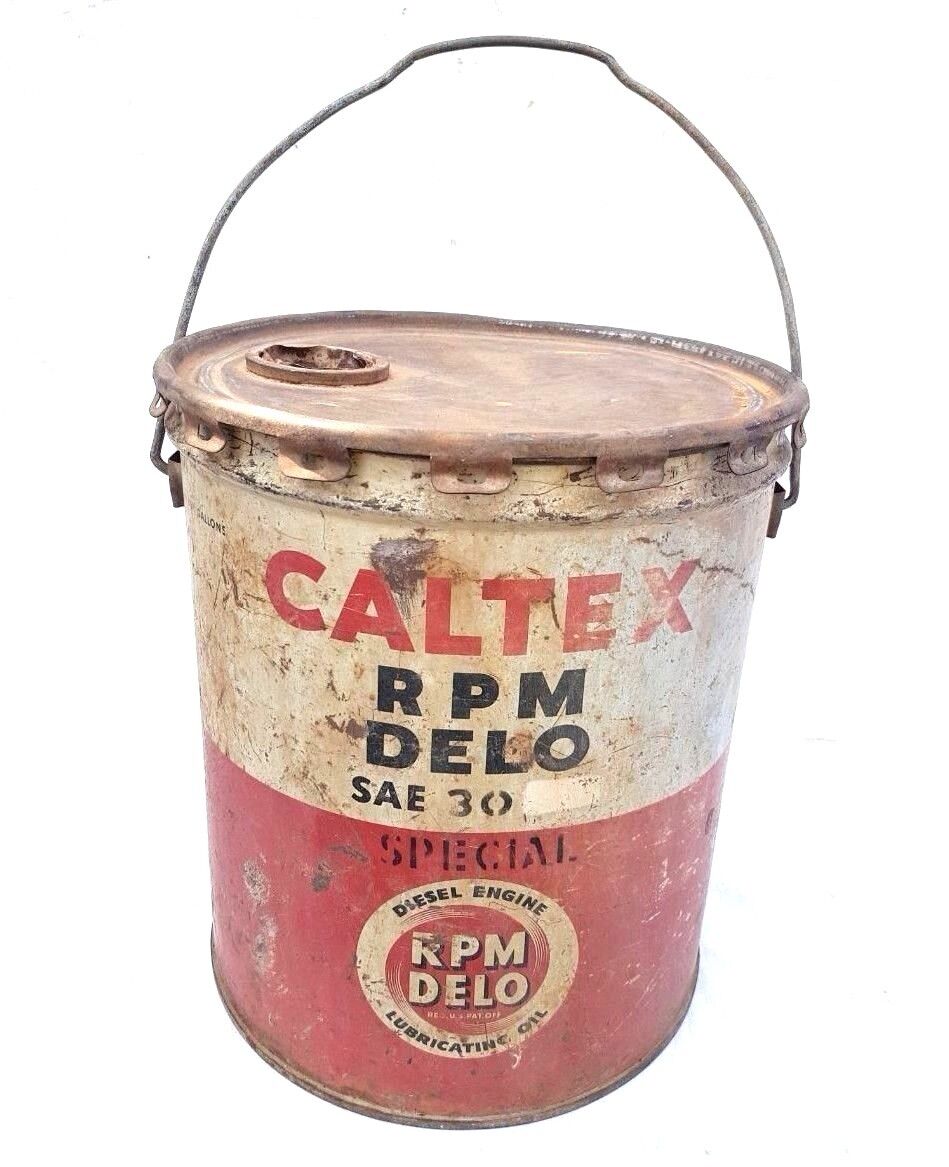 Original 1930\'s Old Vintage Antique Rare Caltex Oil Big Tin Bucket / Gallon USA