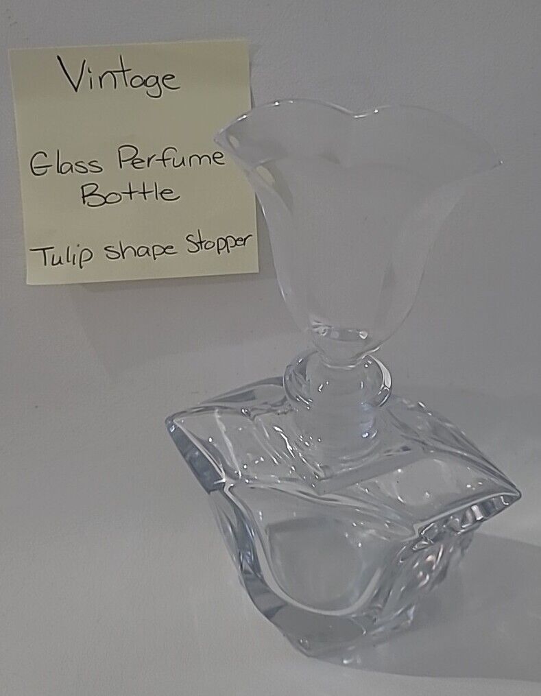 Old Glass Perfume Bottle & Tulip Shape Stopper Vintage 2 Piece 6.5\