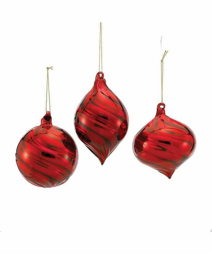 Red Ball Onion Finial Large Metallic Glass Ornament 4-6\