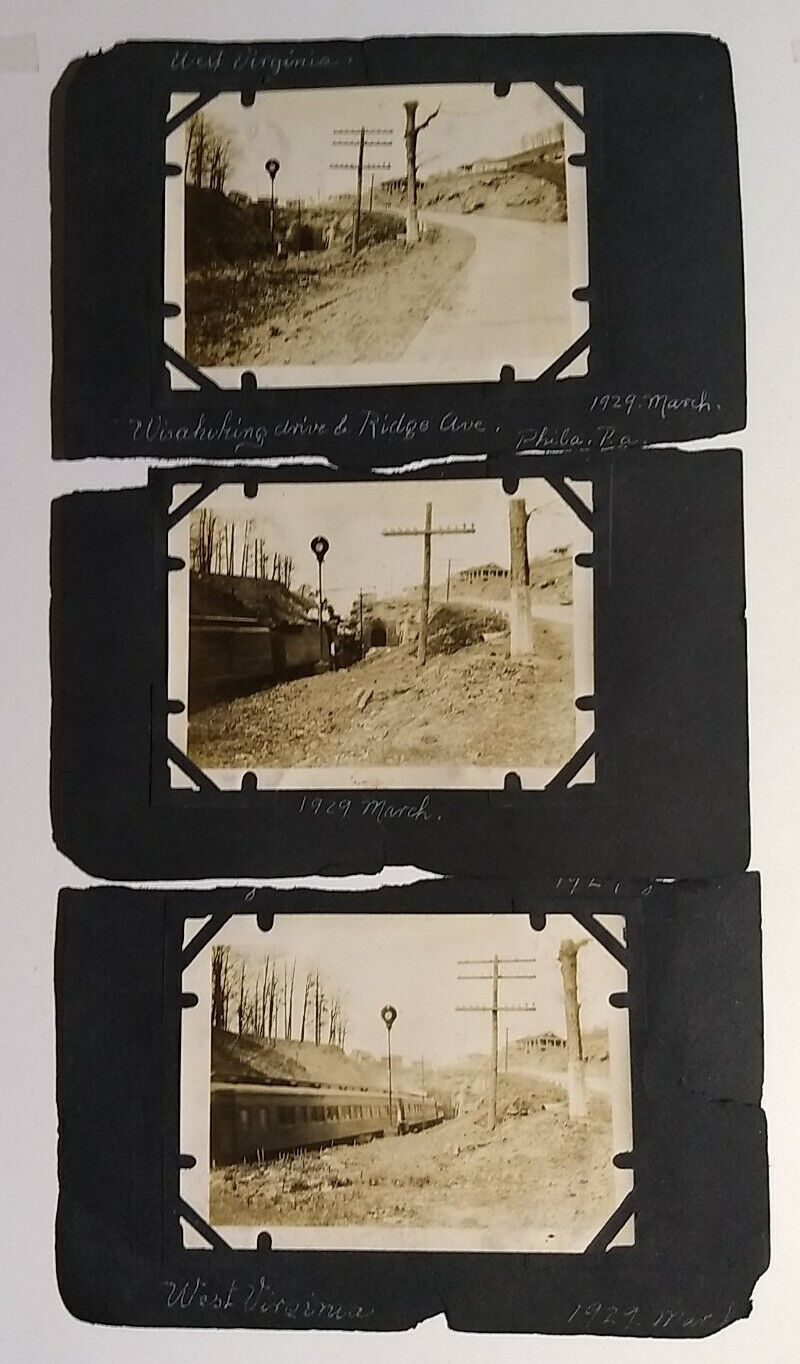 3 VTG Photos 1929 Philadelphia PA Railroad Stone Tunnel Ridge Ave Train Cars lot