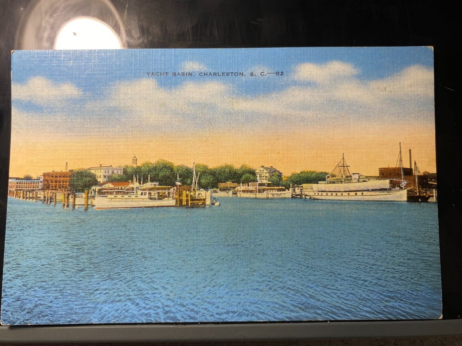 Linen Postcard Yacht Basin Charleston South Carolina #A125
