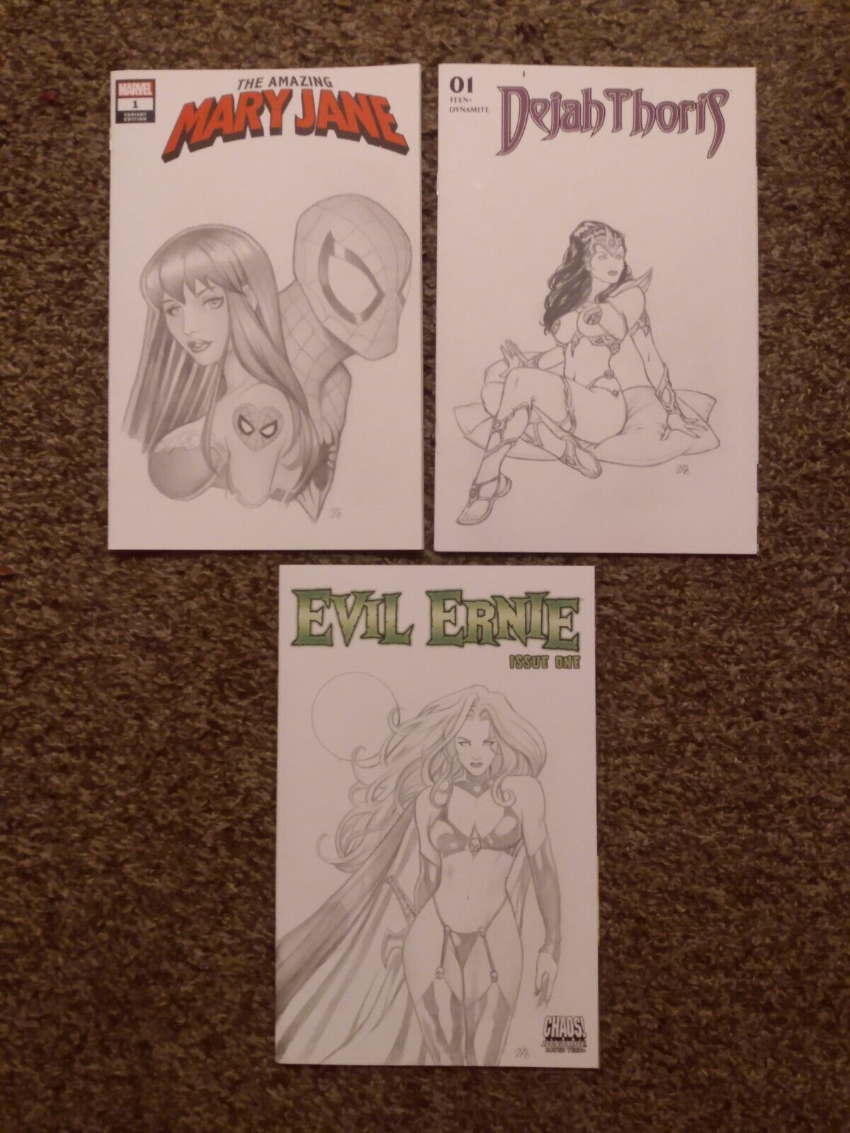 LOT OF 3 ORIGINAL ART SKETCH COVERS MARY JANE DEJAH THORIS LADY DEATH CAMPBELL