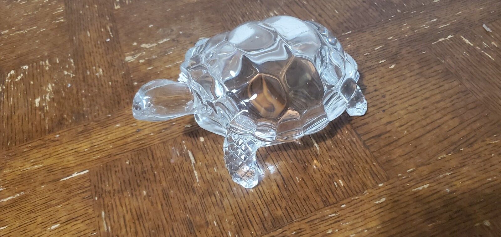 Vintage Turtle Tortoise Large Clear Crystal Glass Art Figurine 7\