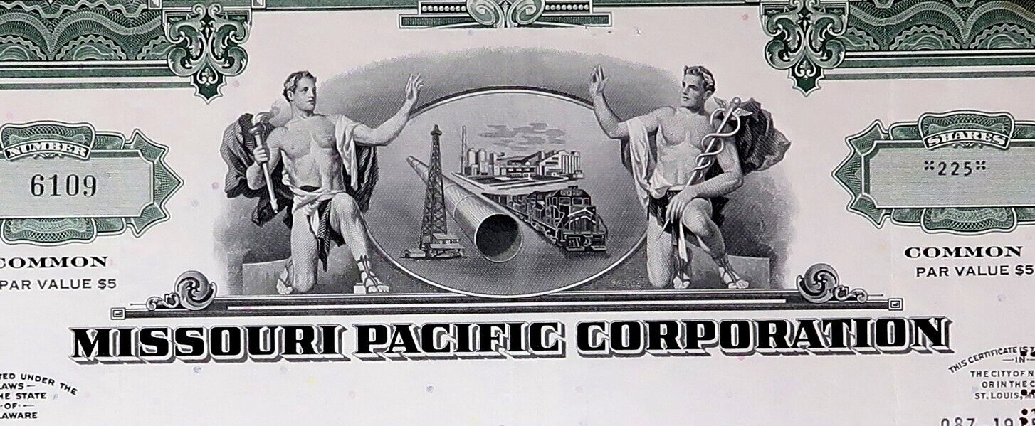 1976 Antique Missouri Pacific Corporation 225 Shares Stock