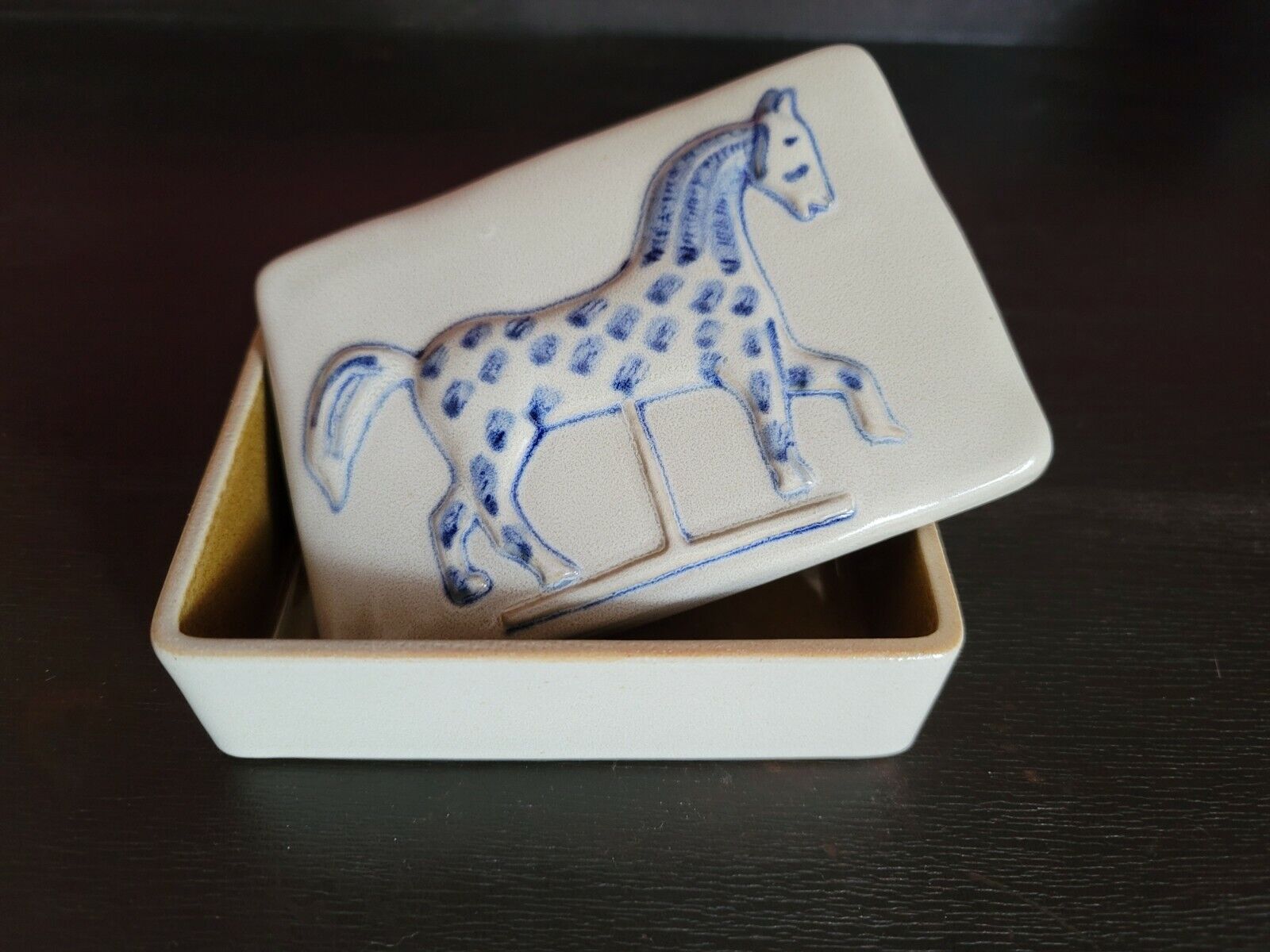 Folk Art Stoneware Trinket Box Appaloosa Horse Carousel Prestige Place 