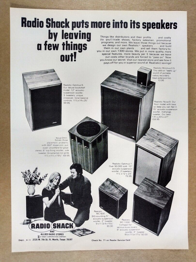 1972 Realistic Optimus Nova Omni MC Minimus Speakers vintage print Ad