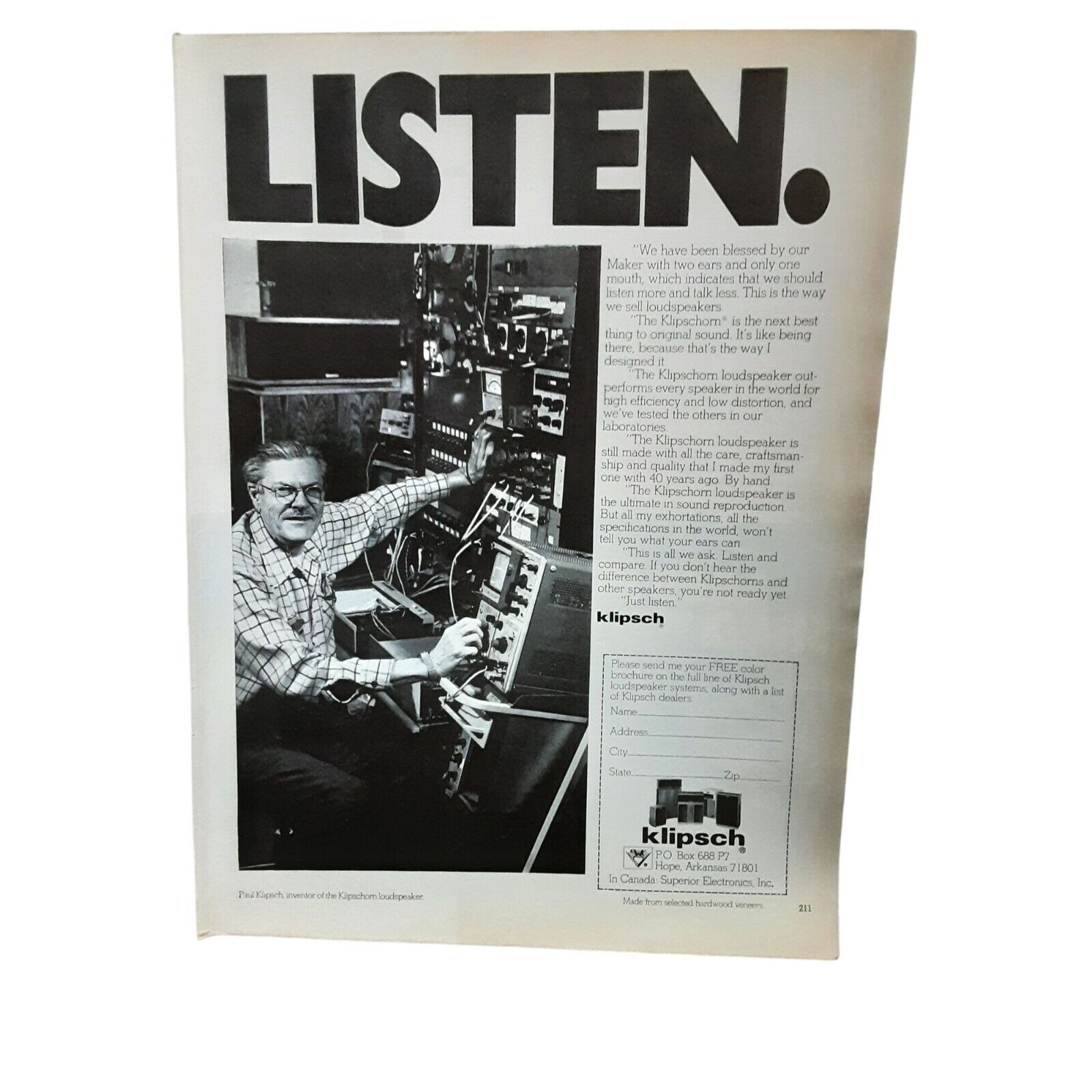 1978 Klipsch Loudspeaker System Vintage Print Ad 70s