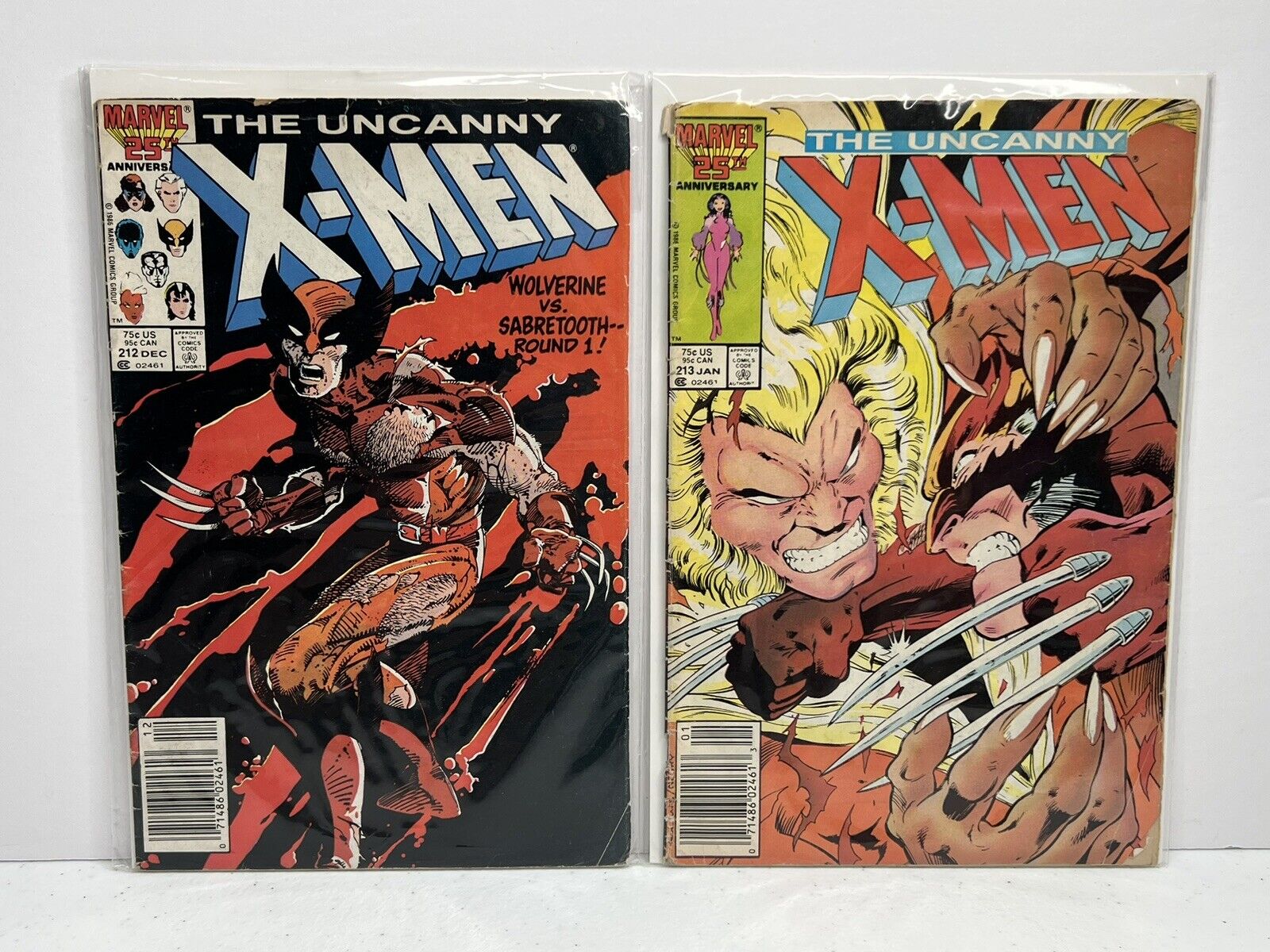 The Uncanny X-men 212 & 213 Marvel Comics 1986 Wolverine Sabretooth Vintage