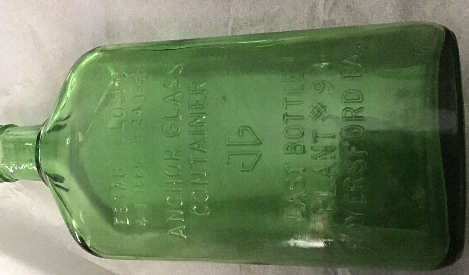 Vintage Green Glass Last Bottle Plant Anchor Glass 4/1/1885-08/24/1990