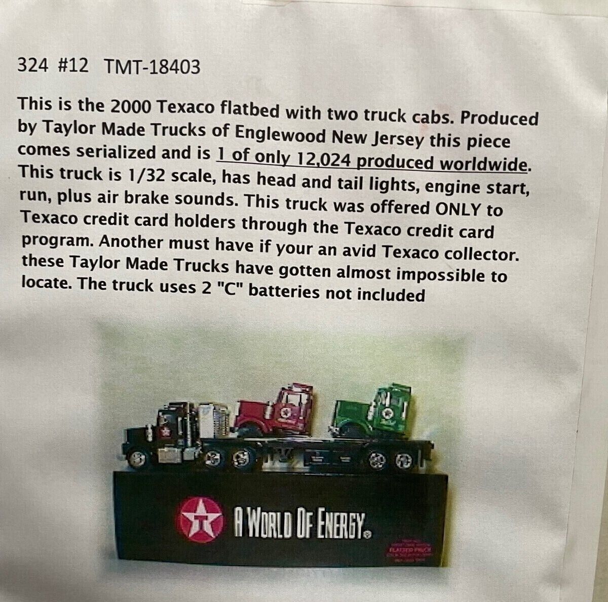 TEXACO 2000 FLATBED TRUCK w/Truck Cab Load by TMT-18403 #6 in Series - NIB MIB