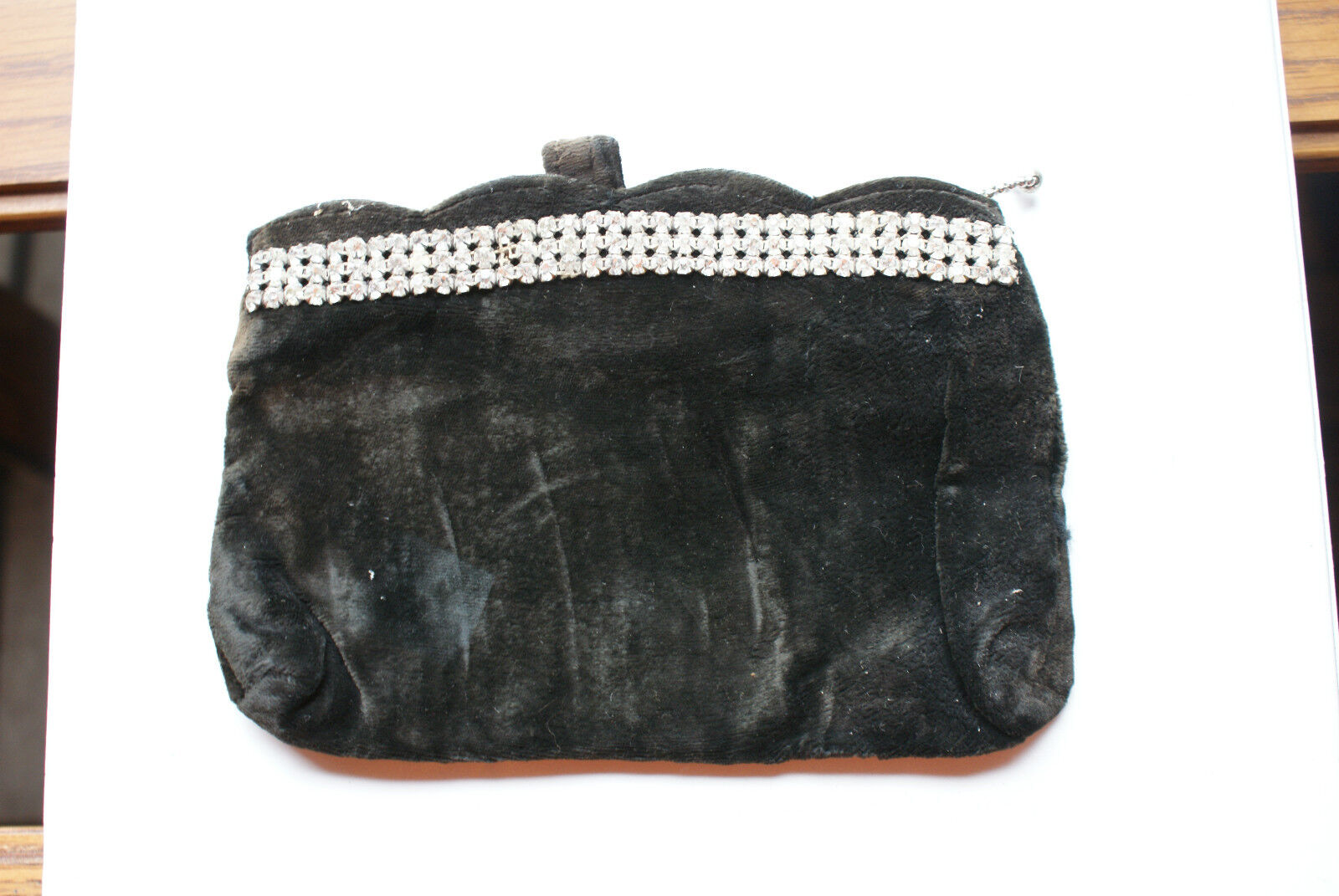 Old or Vintage? Black & Rhinestones Handbag Clutch Purse Velvet Womens Accessory