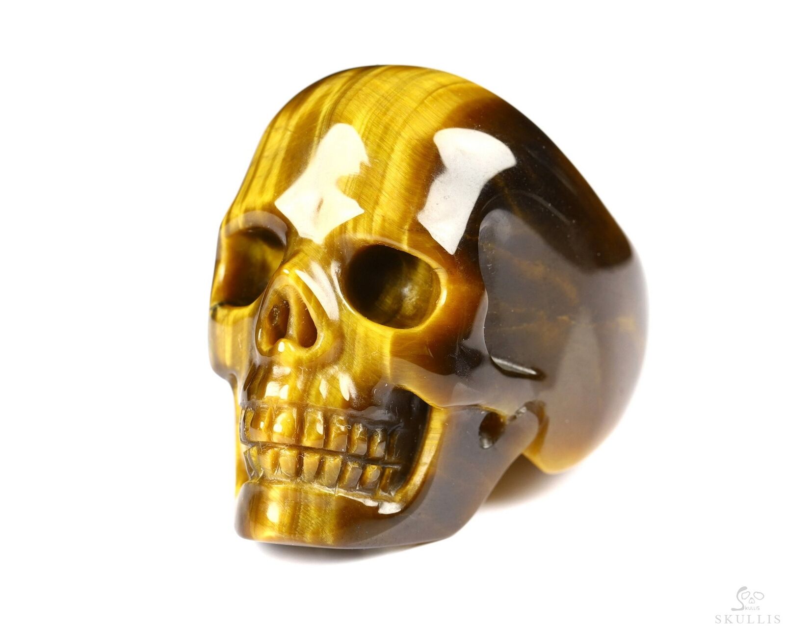 Ring Inside Diameter11(21 mm) Gold Tiger\'s Eye Carved Crystal Skull Ring