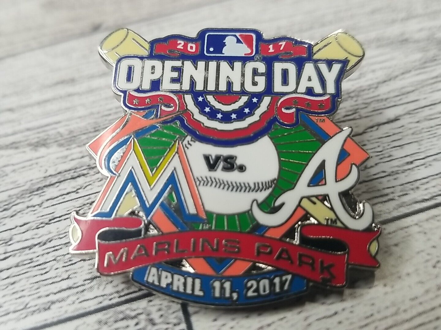 Florida Miami Marlins Atlanta Braves 2017 Opening Day Lapel Hat Pin MLB Baseball