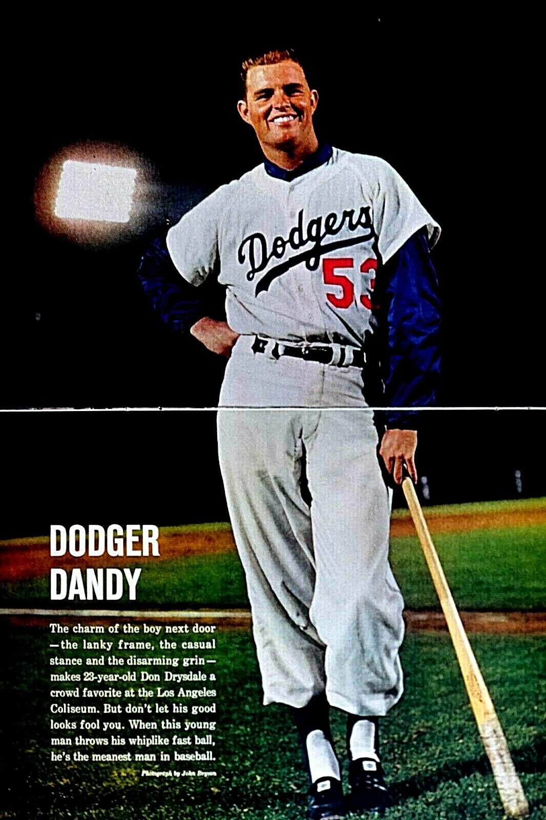  Don Drysdale Los Angeles Dodgers 1958 Magazine Pic Dandy Don Original 2 Page EX