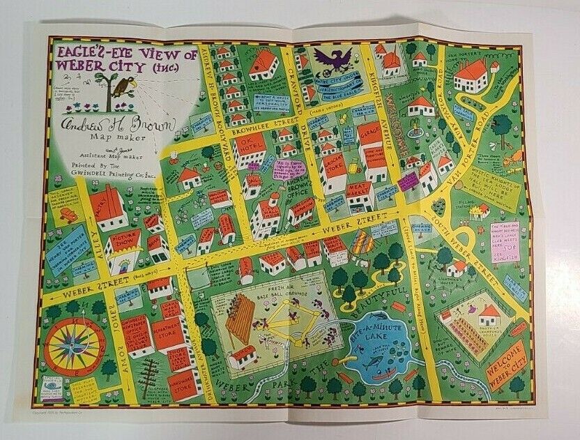 Amos 'n' Andy 1935 Eagle Eye view Map of Weber City Street by Pepsodent Co