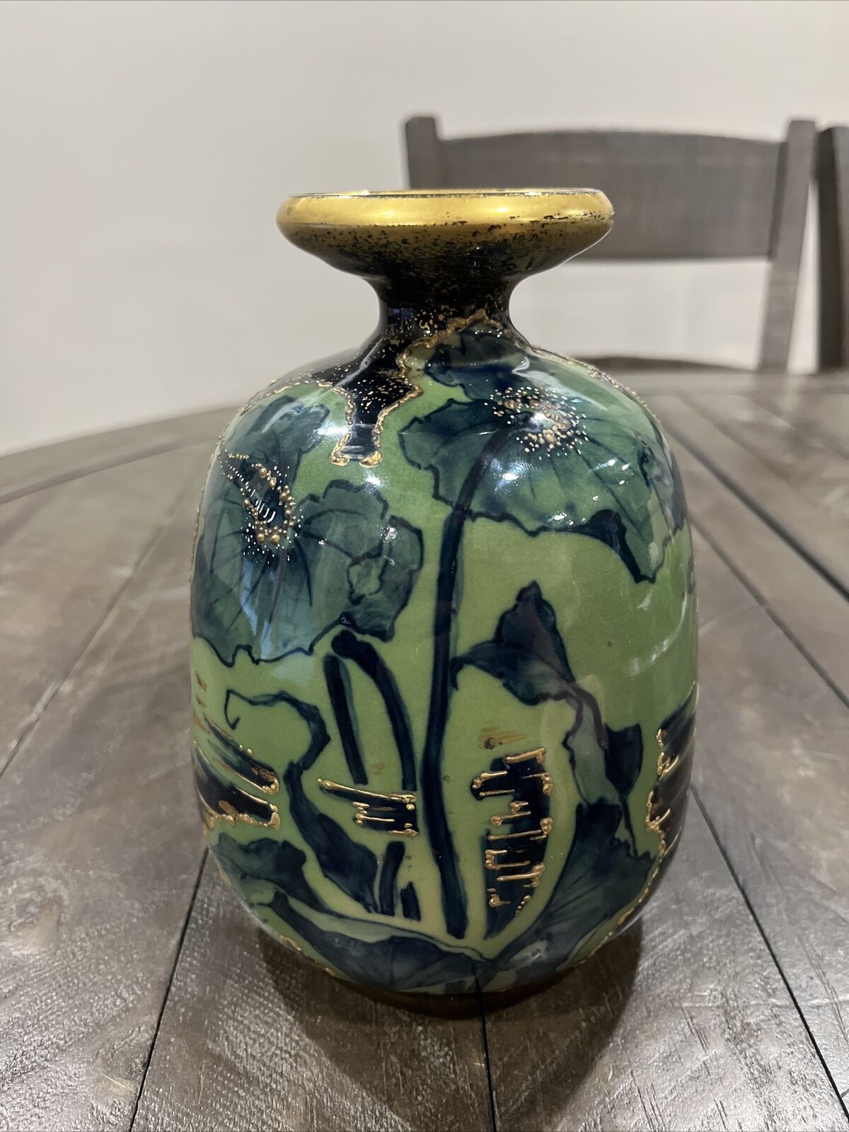 Riessner Stellmacher & Kessel Green Gold Lily RStK Teplitz Bohemian Vase 1900s