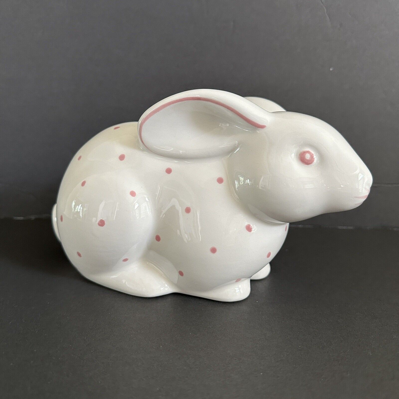 Tiffany & Co. White Pink Polka Dots Bunny Rabbit Piggy Bank Handpainted - Italy