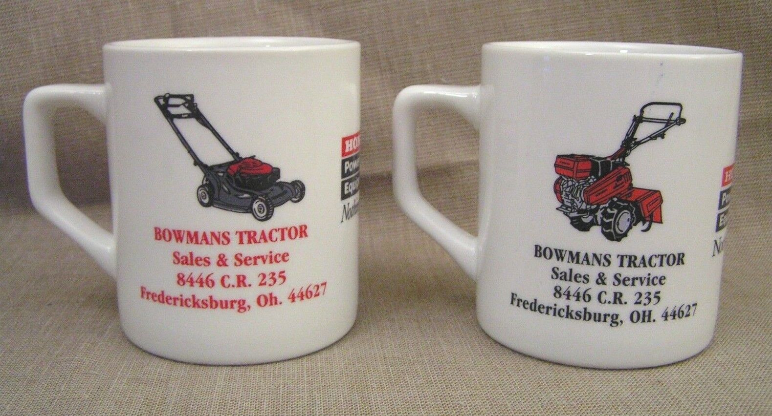 2 1980\'s Bowman\'s Tractor Honda Power Equipment Advertising Coffee Mug Cups 