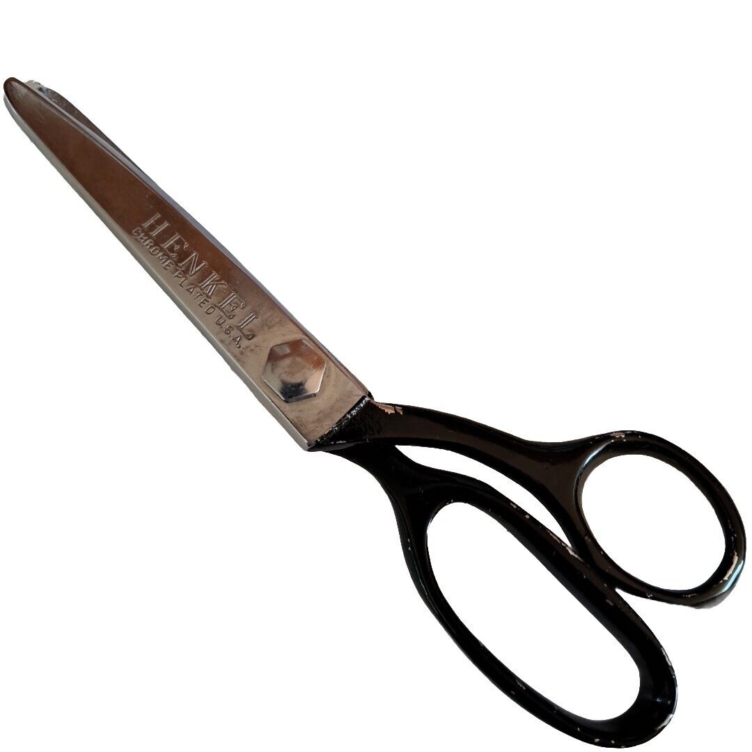 Henkel Pinking Shears Chrome Plated Scissors #3 Vintage Black Handles USA 7.25\