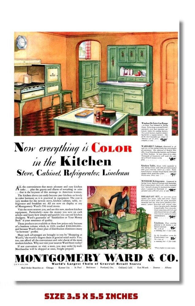 1930\'s MONTGOMERY WARD COLOR IN KITCHEN OLD AD MAGNET
